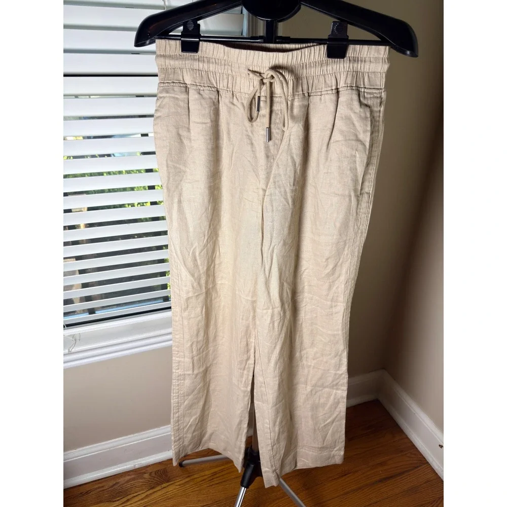 Quince 100% European Linen Wide Leg Pants Driftwood Beige Tan Medium NWT JDA01